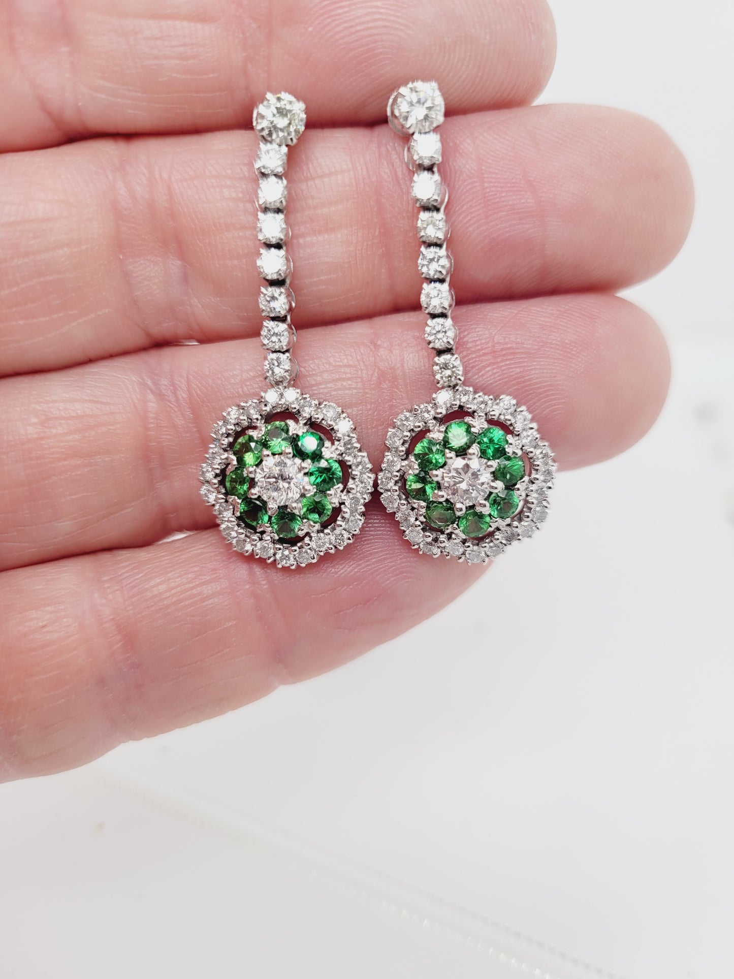 Green garnet and diamond drop earrings sku 8763