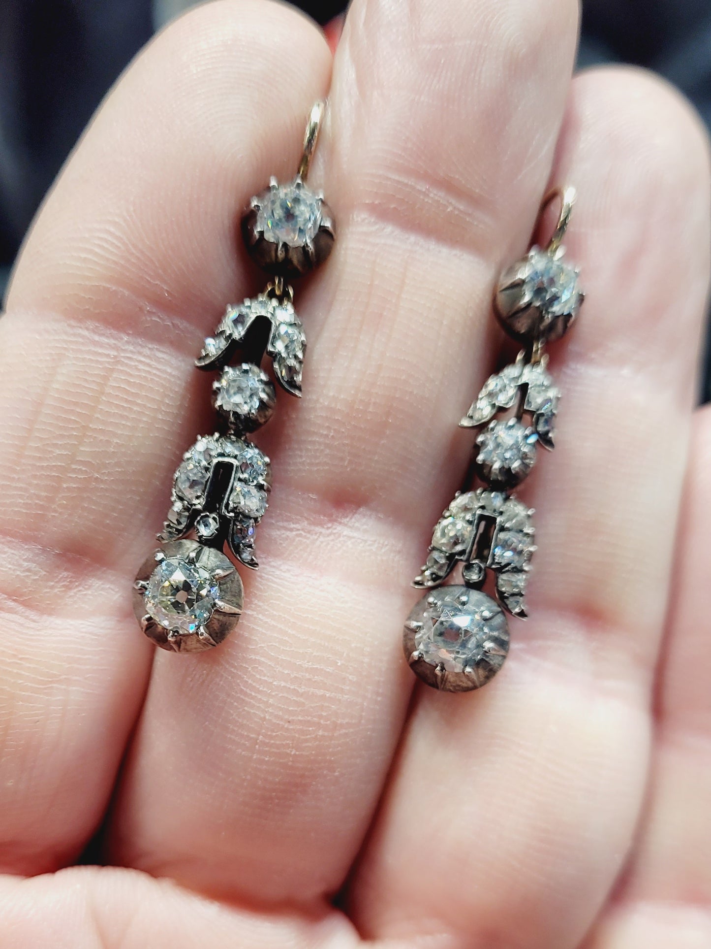 Antique old mine cut diamond drop earrings sku 8965