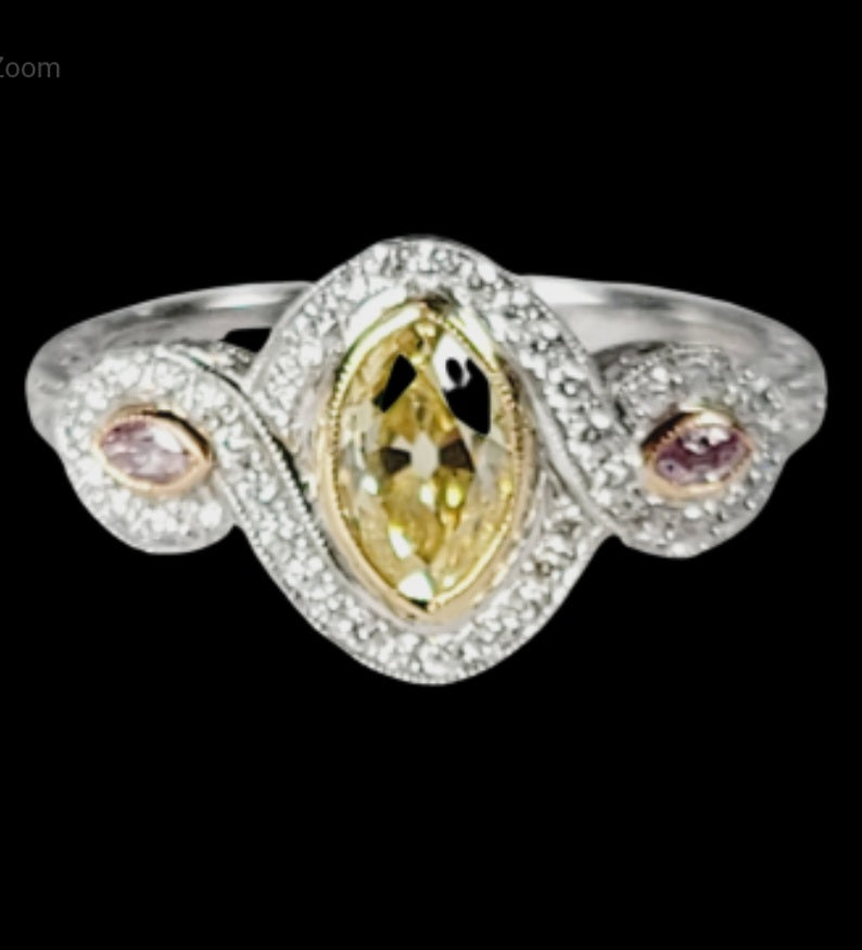 Fancy yellow and pink diamond ring Sku 5057