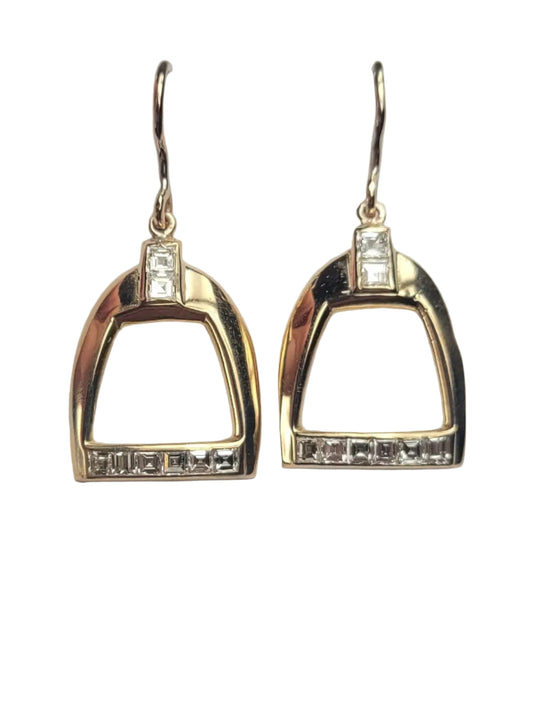 Pair of 18ct yellow gold and square cut diamond stirrup earrings sku 8986