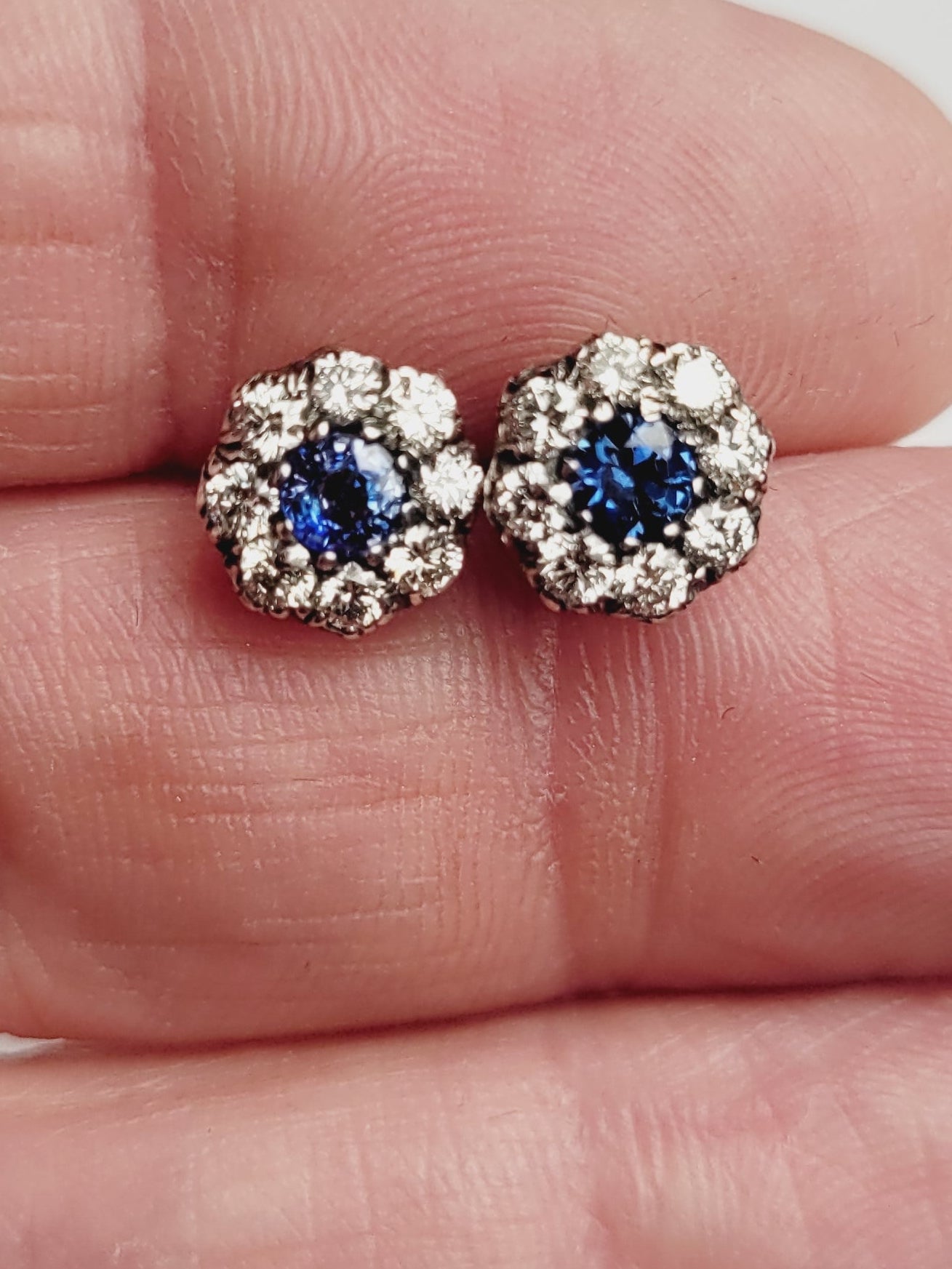 Sapphire and diamond cluster earrings sku 8976