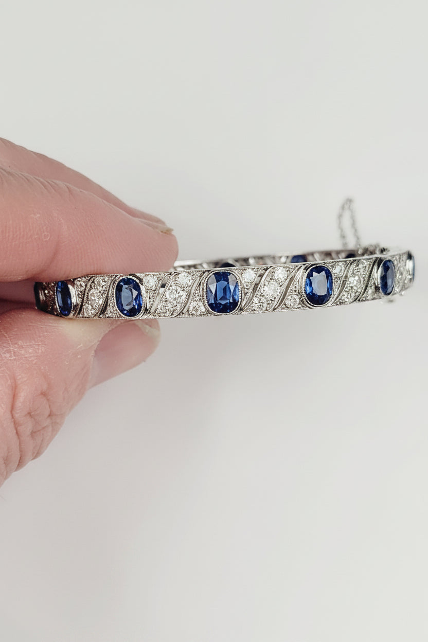Art deco fine sapphire and diamond bangle sku 9019