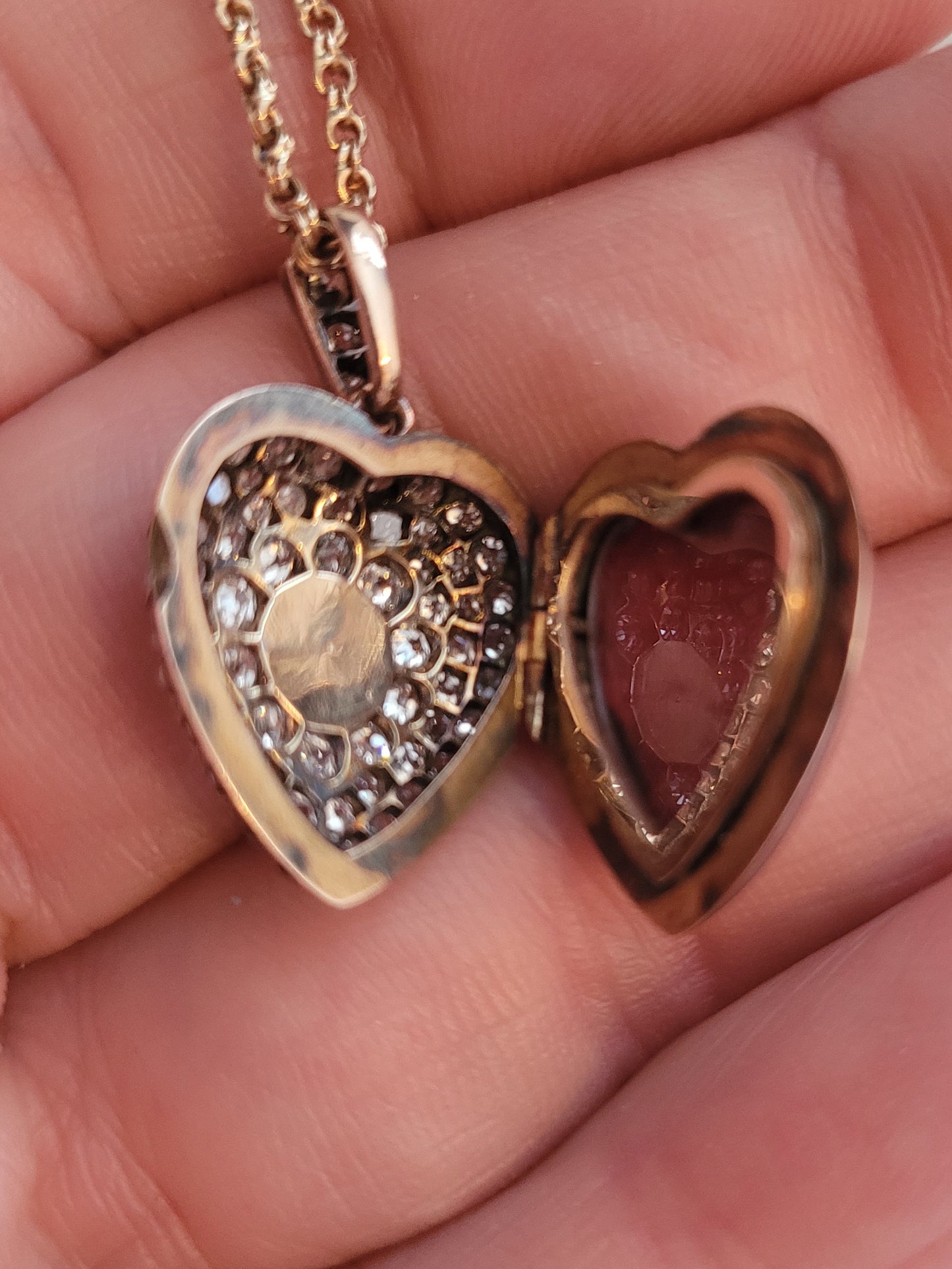 Antique pearl and diamond heart locket pendant with chain sku 8821