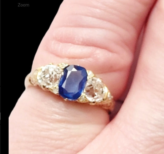Antique sapphire and diamond carved half hoop engagement ring
SKU: 7881
