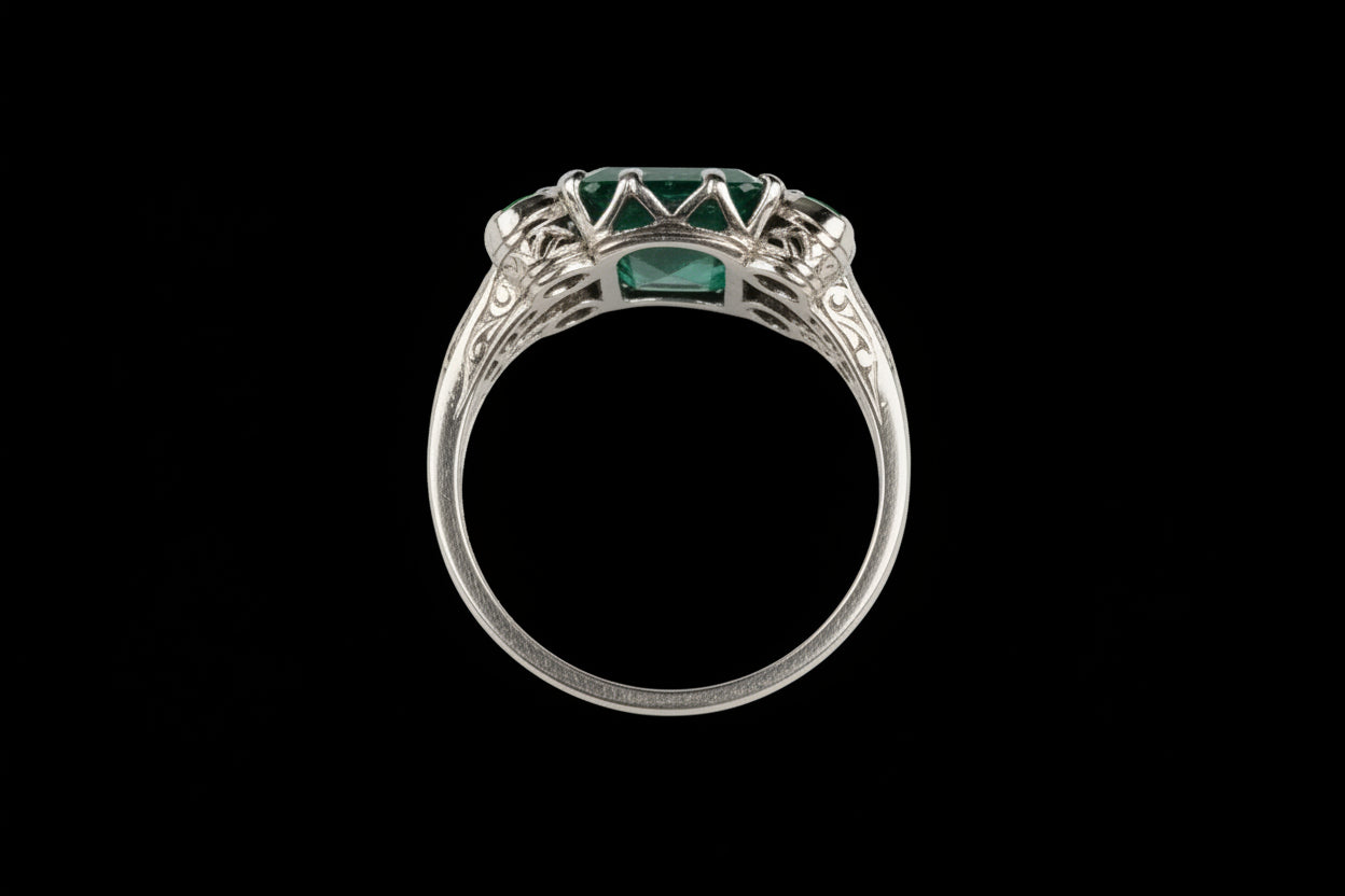 Fine Columbian emerald and diamond art deco ring sku 8838