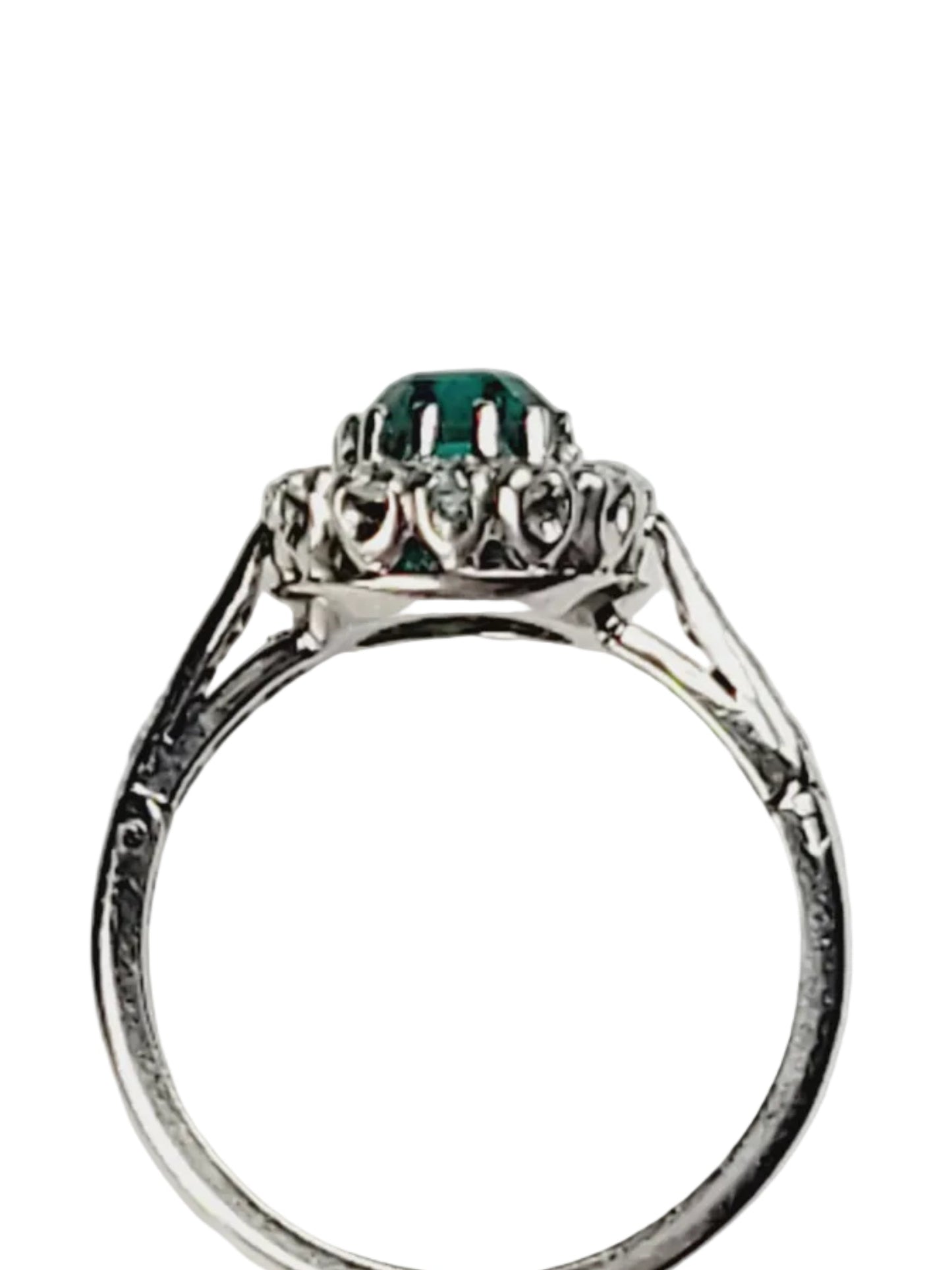 Fine Antique Emerald and diamond cluster ring sku 9088
