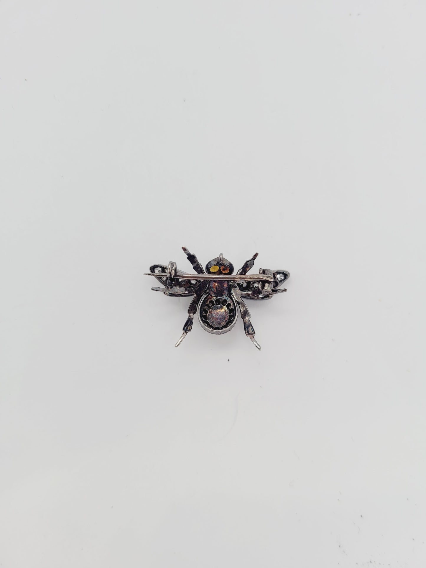Cute natural pearl and old cut diamond Bee brooch sku 9068