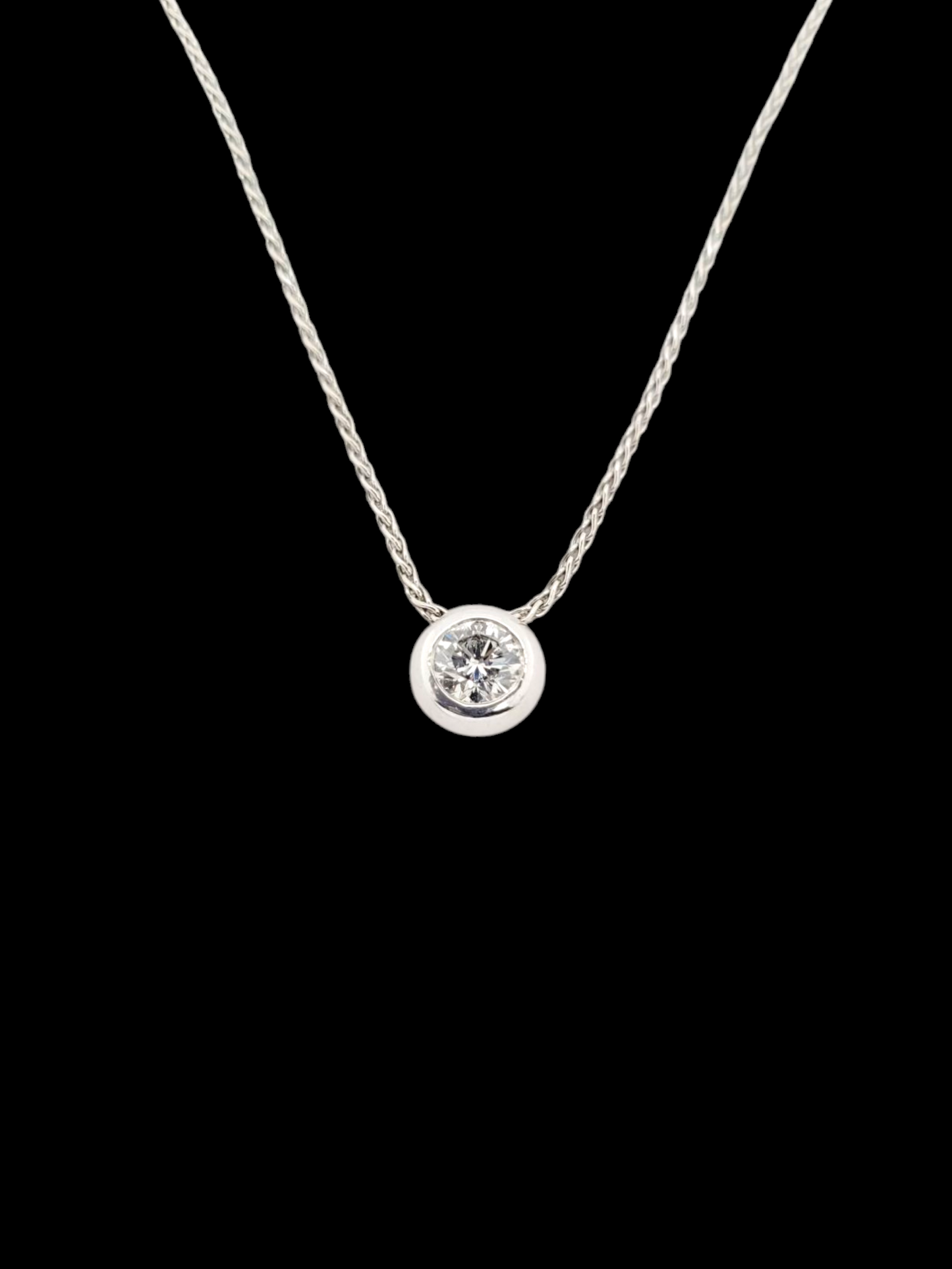 Bezel set half carat diamond pendant and chain
SKU: 8012