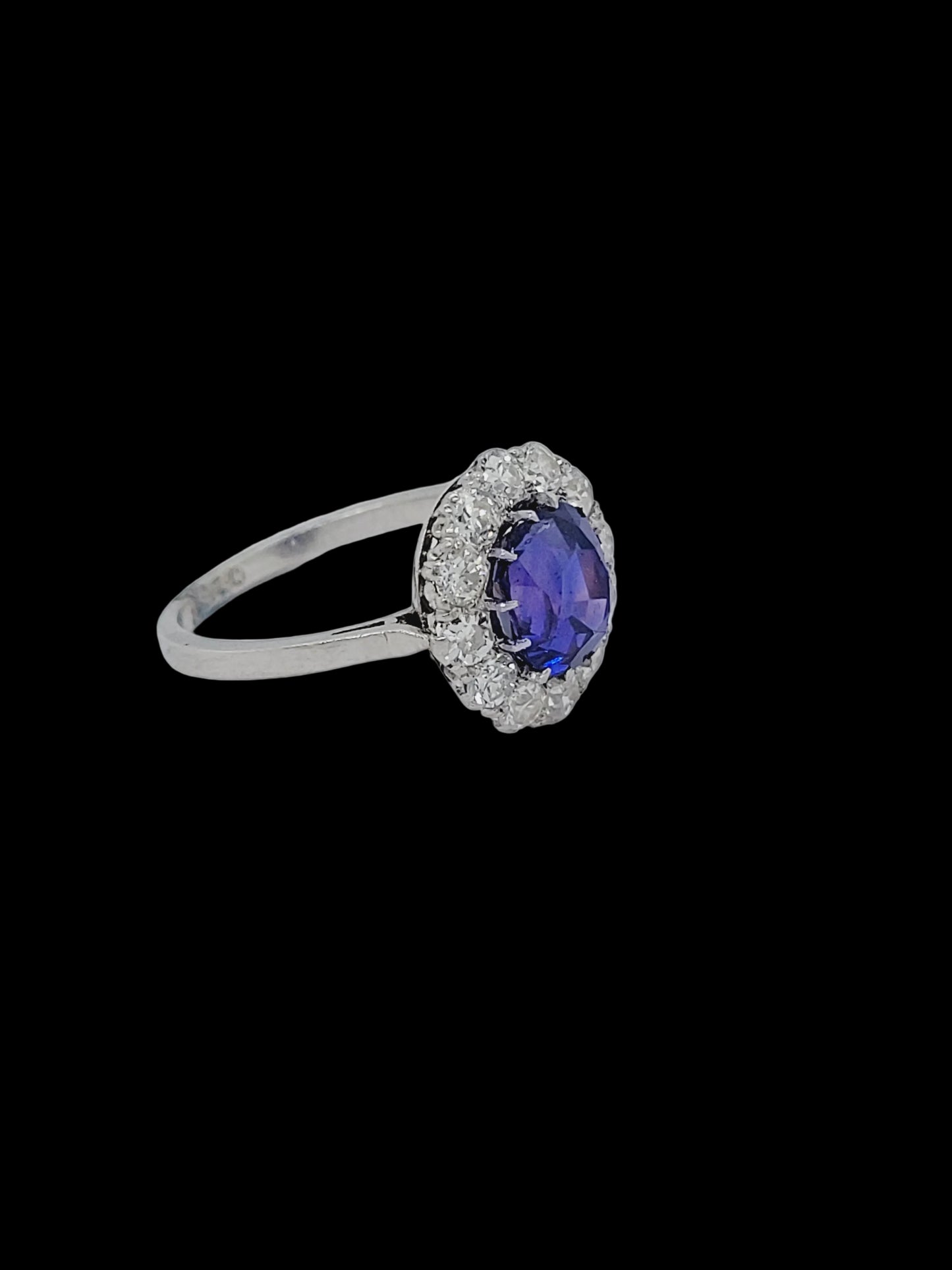 Rare purple sapphire and diamond cluster engagement ring sku 8737