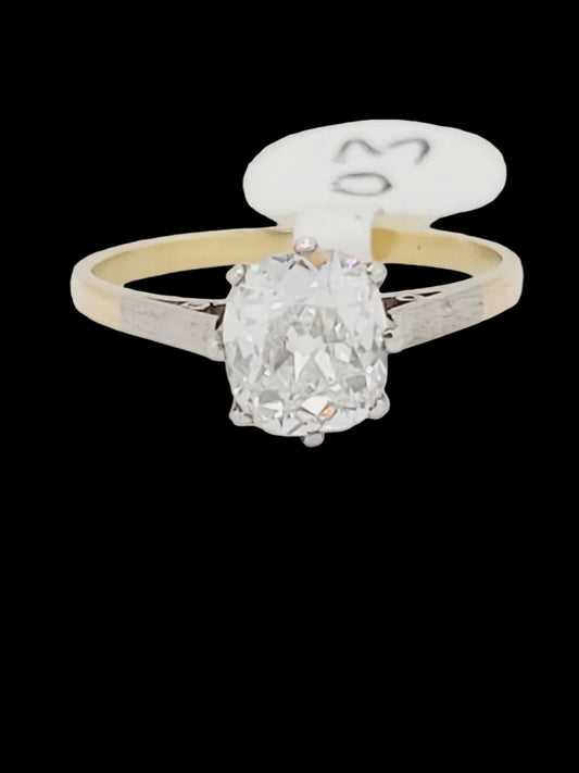 1.46ct old mine cut diamond solitaire engagement ring sku 8735