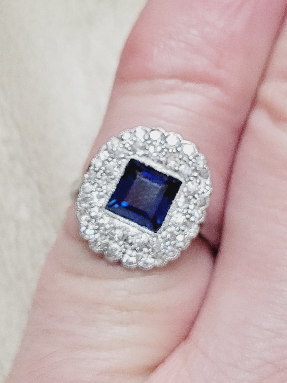 Art deco sapphire and diamond engagement ring sku 9049