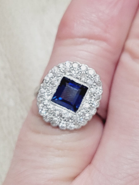 Art deco sapphire and diamond engagement ring sku 9049