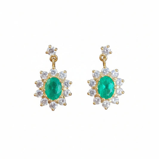 Emerald and diamond cluster drop earrings sku 8997