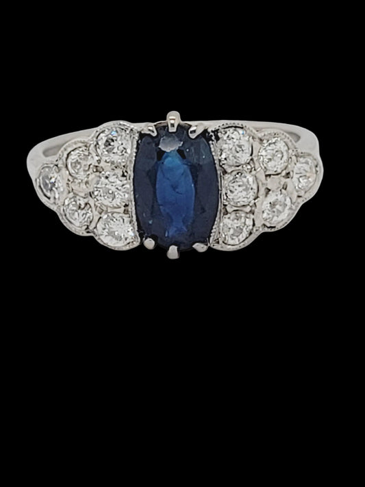 Antique sapphire and diamond engagement ring sku 8682