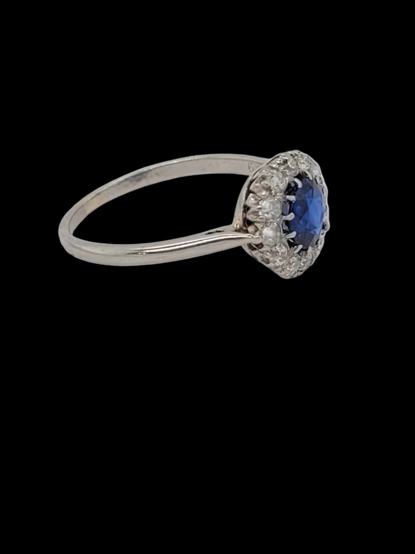 Antique sapphire and diamond cluster engagement ring sku 8808