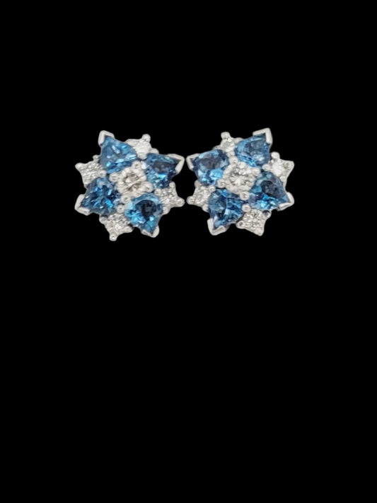 Aquamarine and diamond stud earrings sku  8753