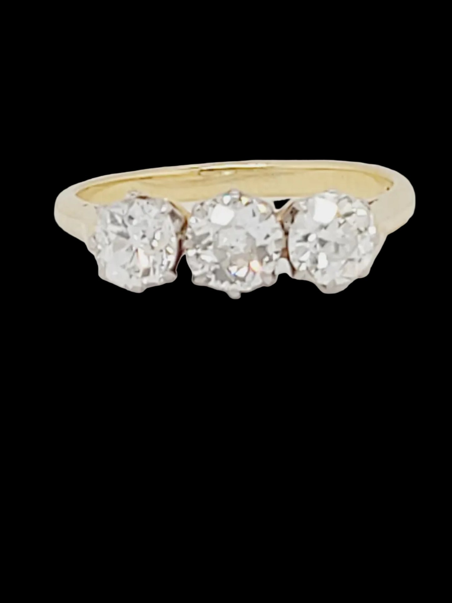 Charming old mine cut diamond trilogy ring sku 8814