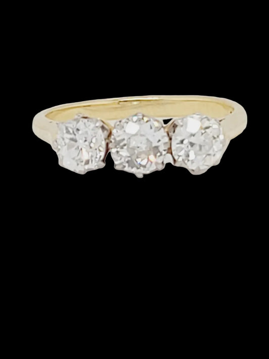 Charming old mine cut diamond trilogy ring sku 8814