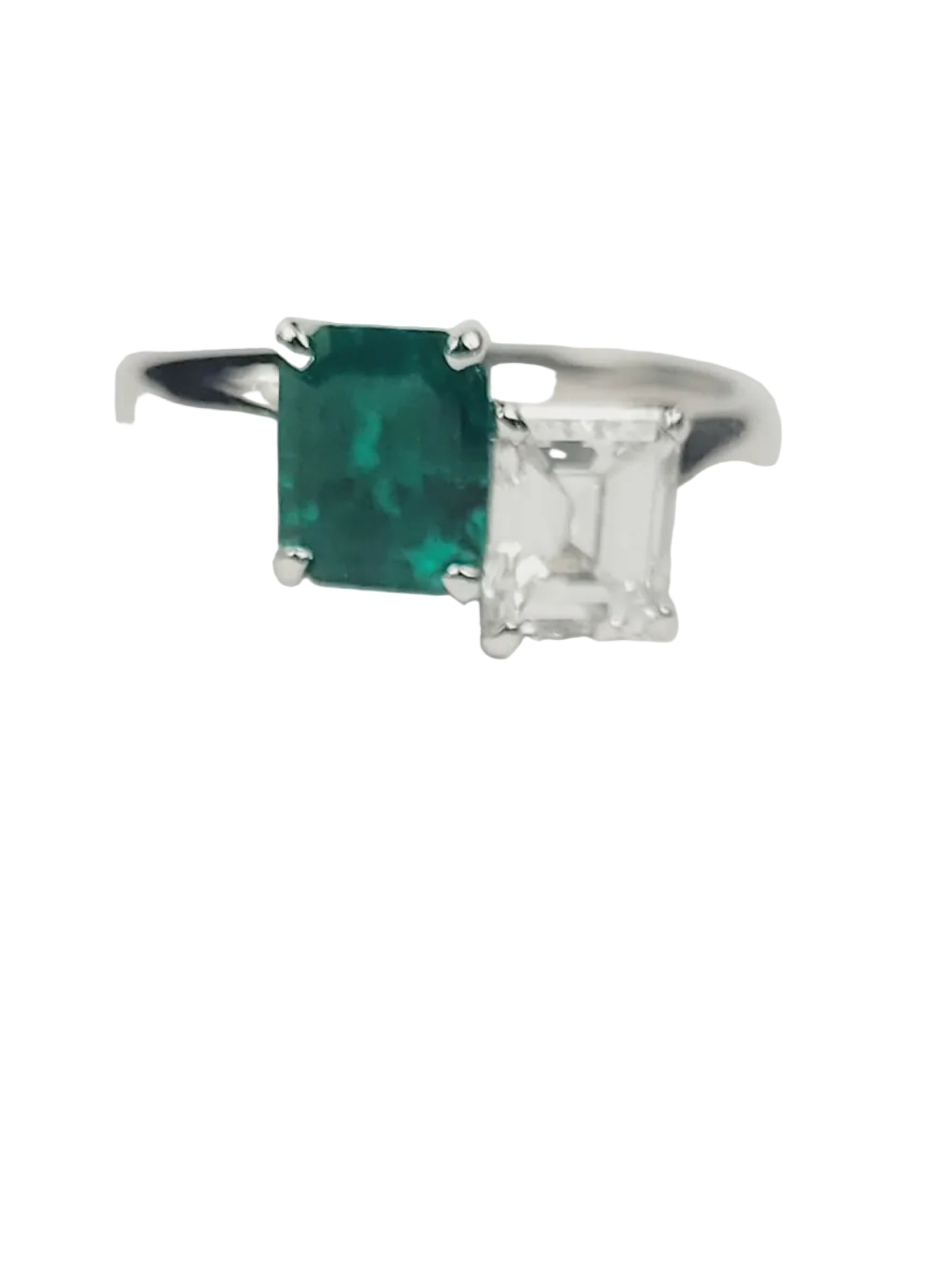 Emerald and diamond toi et moi engagement ring sku 9159