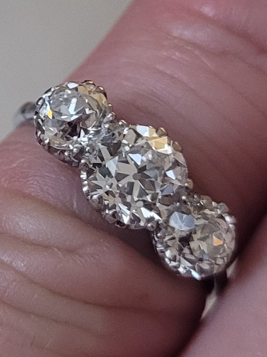 Antique art deco old cut diamond trilogy engagement ring sku 9050