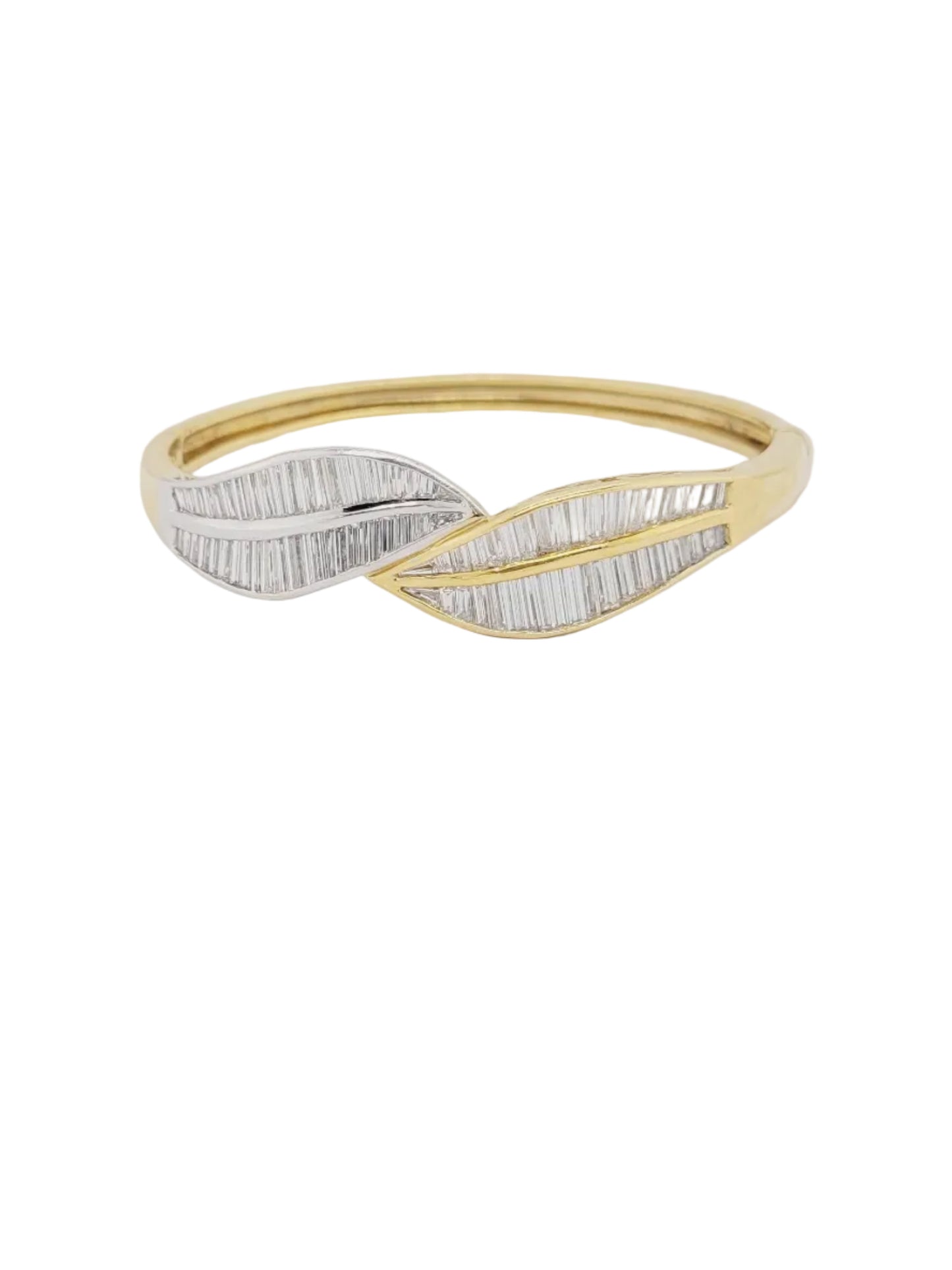 Baguette diamond bi colour gold leaves bangle sku 8691