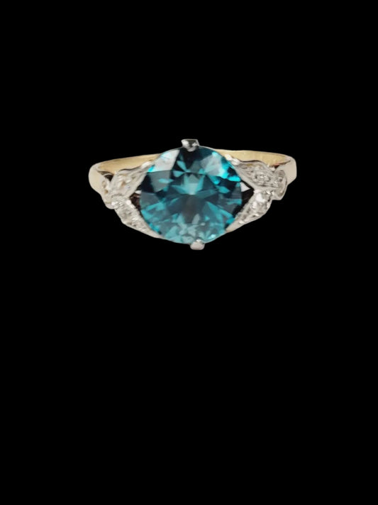 Edwardian blue zircon and diamond ring sku 8779