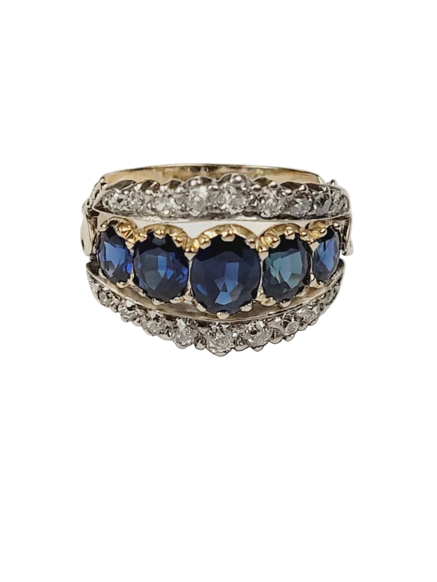 Sapphire and diamond three row band ring sku 9177