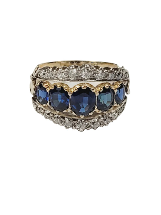 Sapphire and diamond three row band ring sku 9177