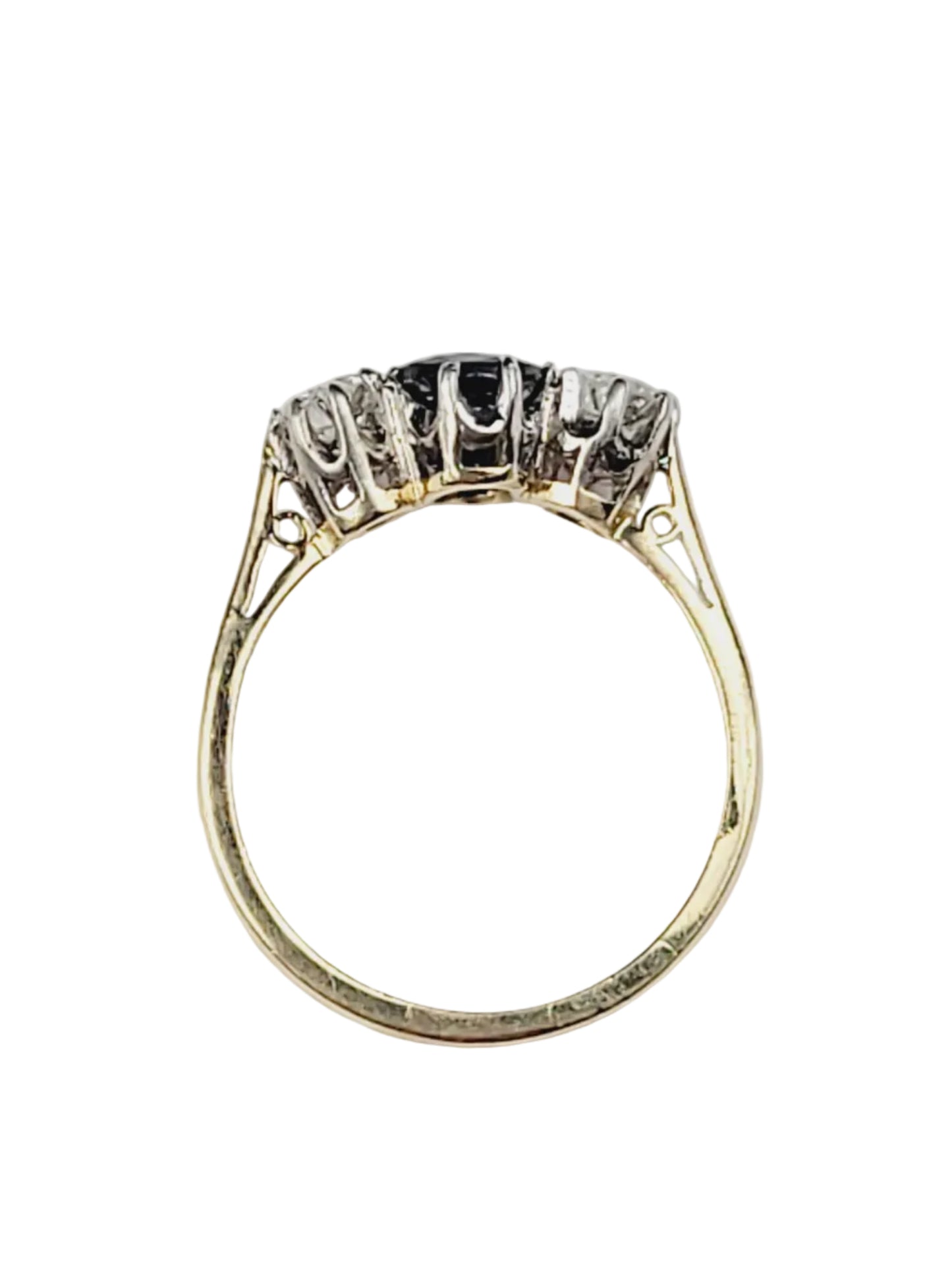 Antique Sapphire and diamond trilogy engagement ring sku 9086