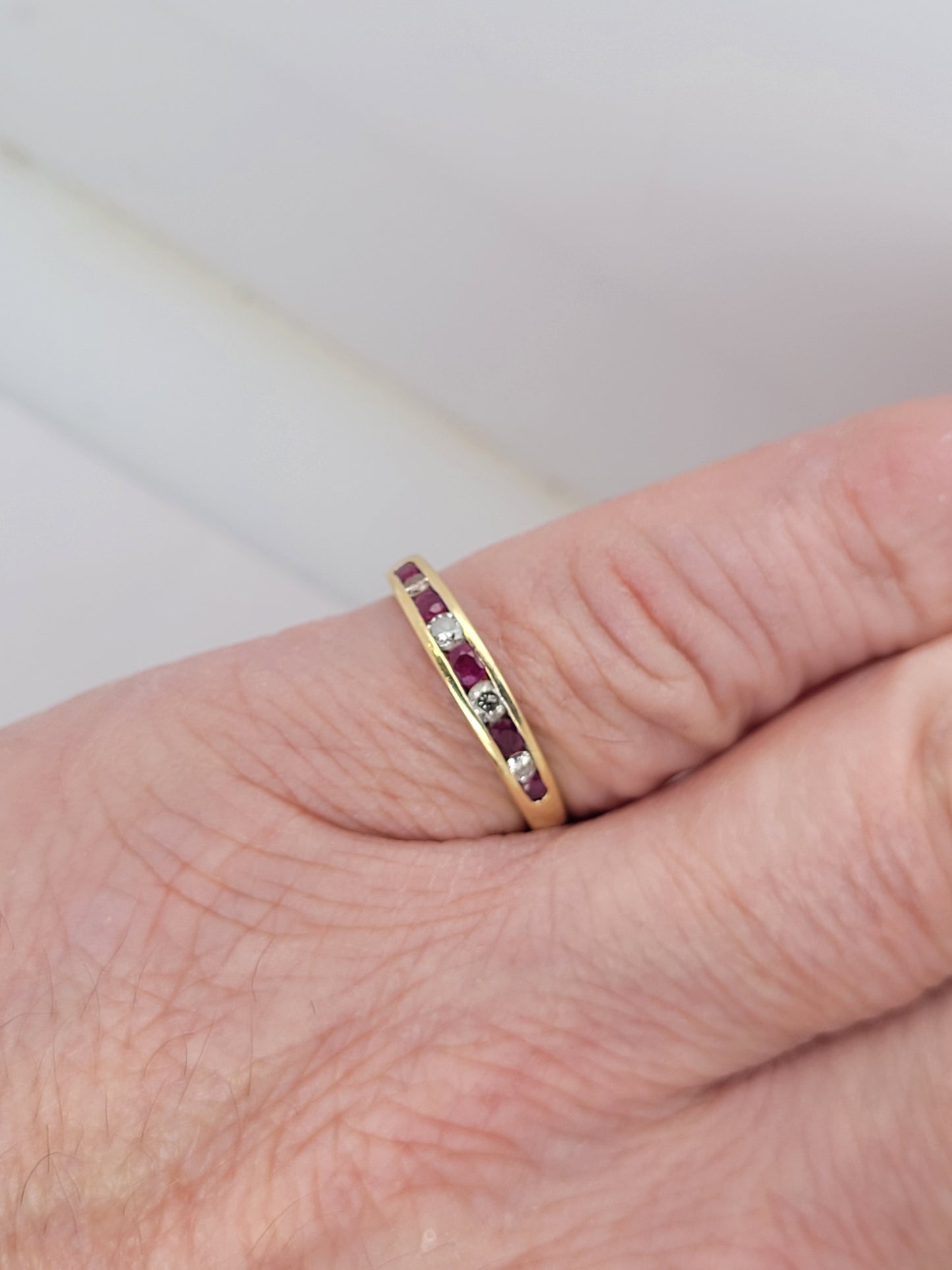 Ruby and diamond half eternity ring sku 9166