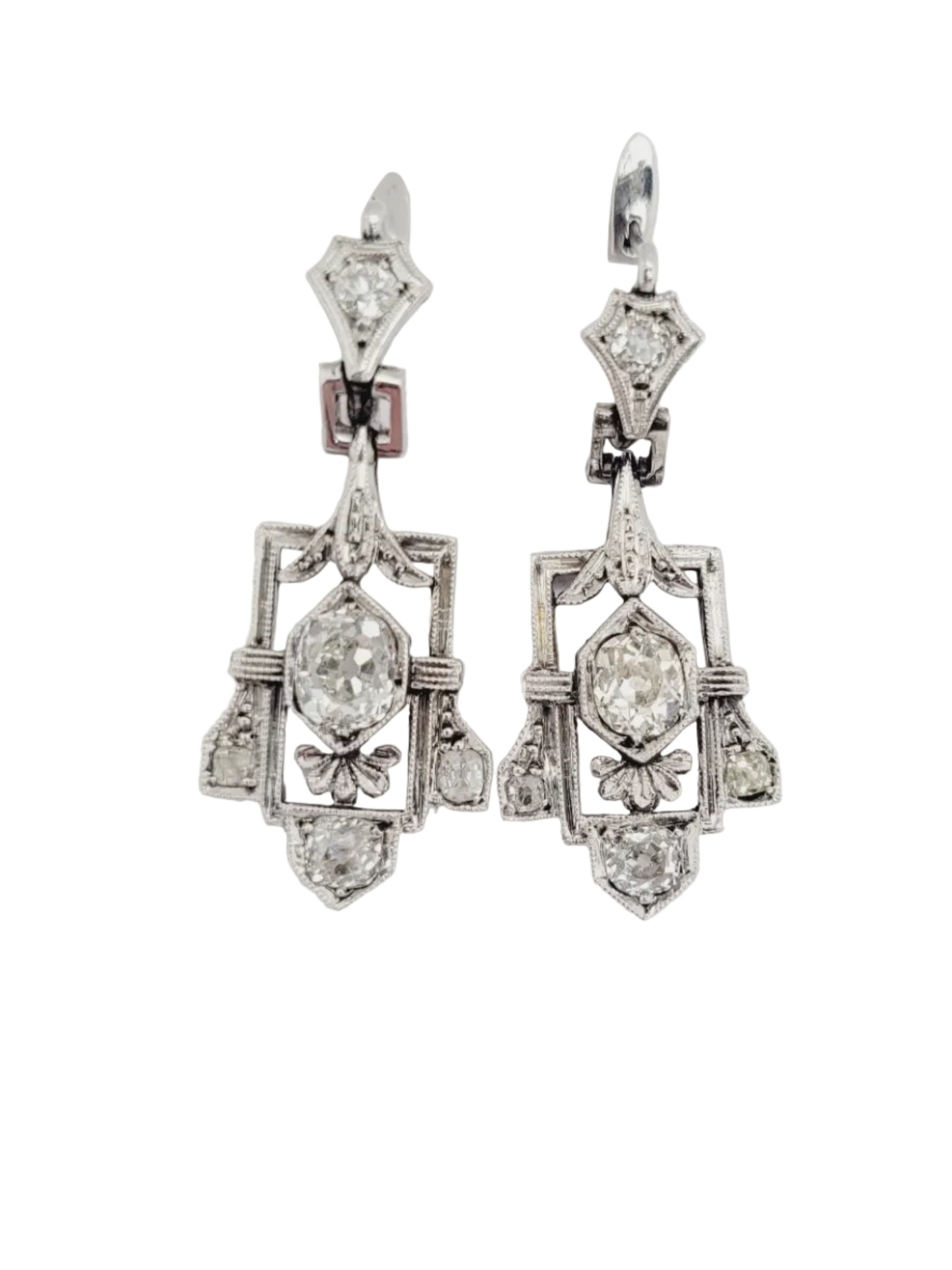 Art deco old mine cut diamond drop earrings sku 9000