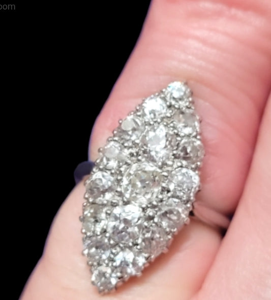 Antique old mine cut diamond navette cluster ring
SKU: 7799