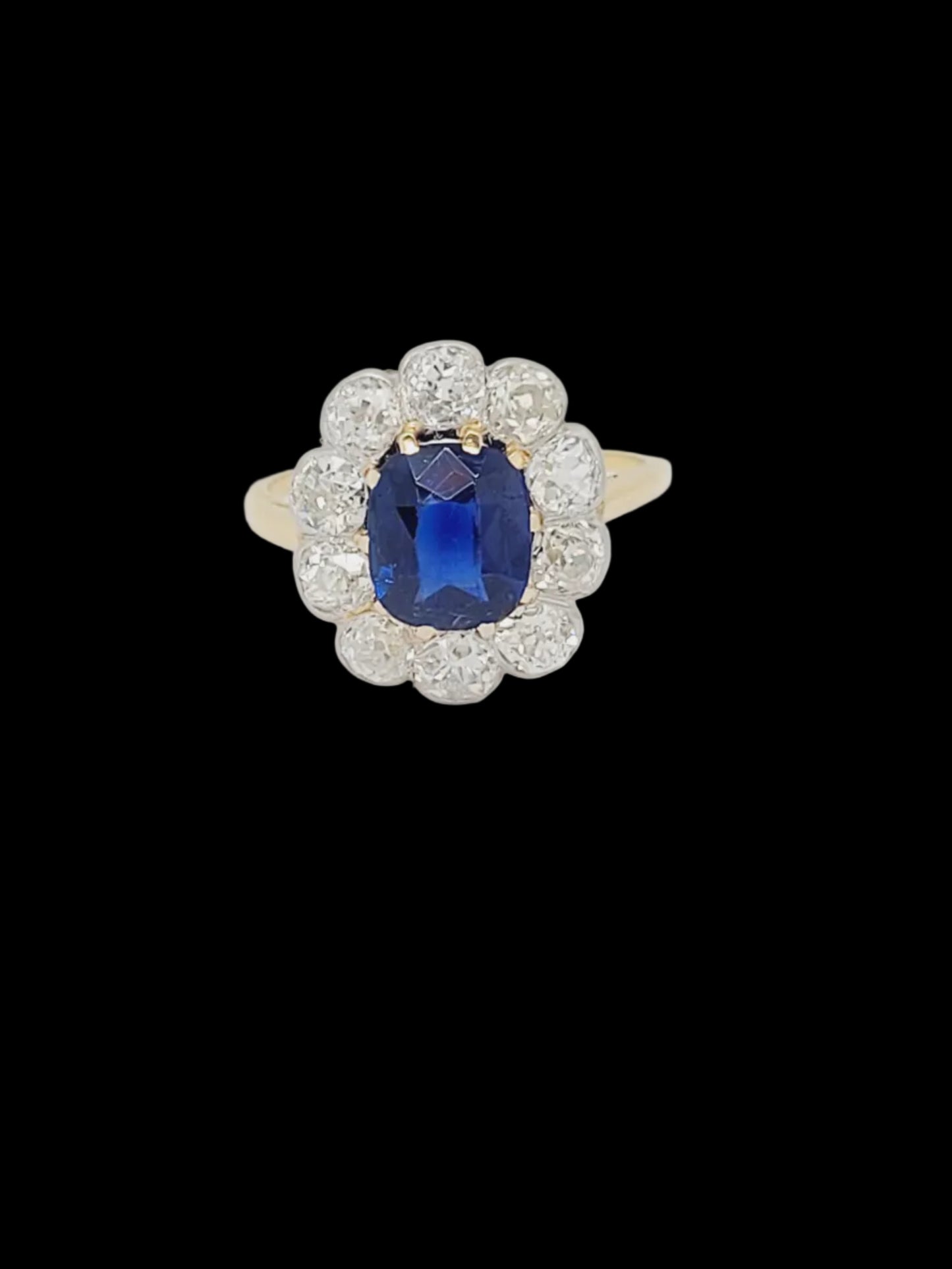 Antique sapphire and diamond cluster engagement ring sku 8741