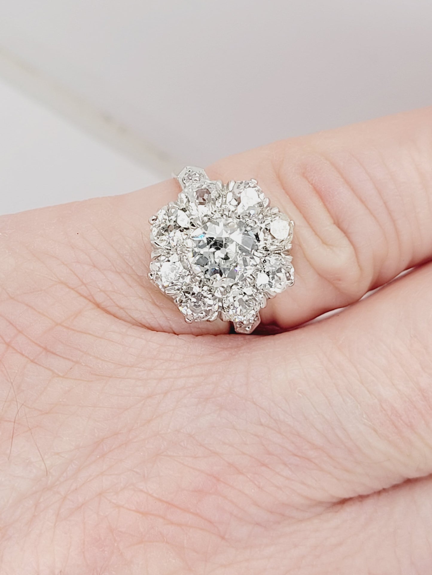 Antique diamond cluster engagement ring sku 8797