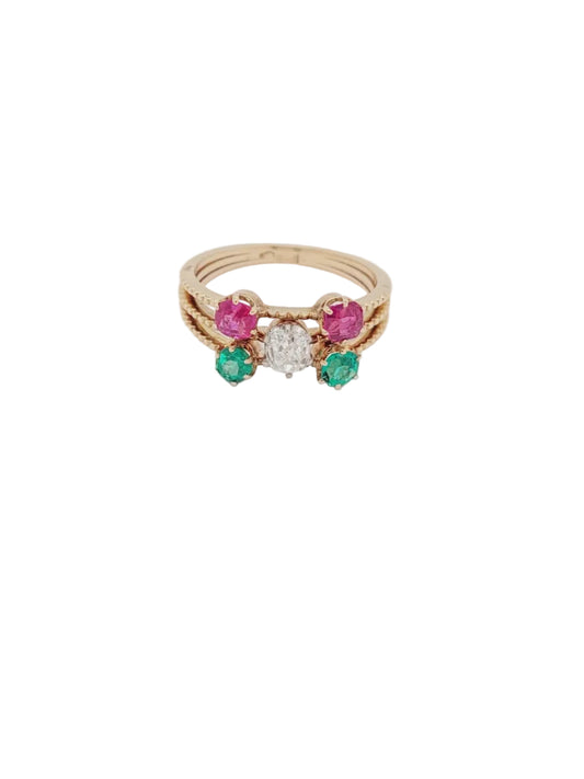 Antique diamond, emerald and ruby dress ring sku 9012
