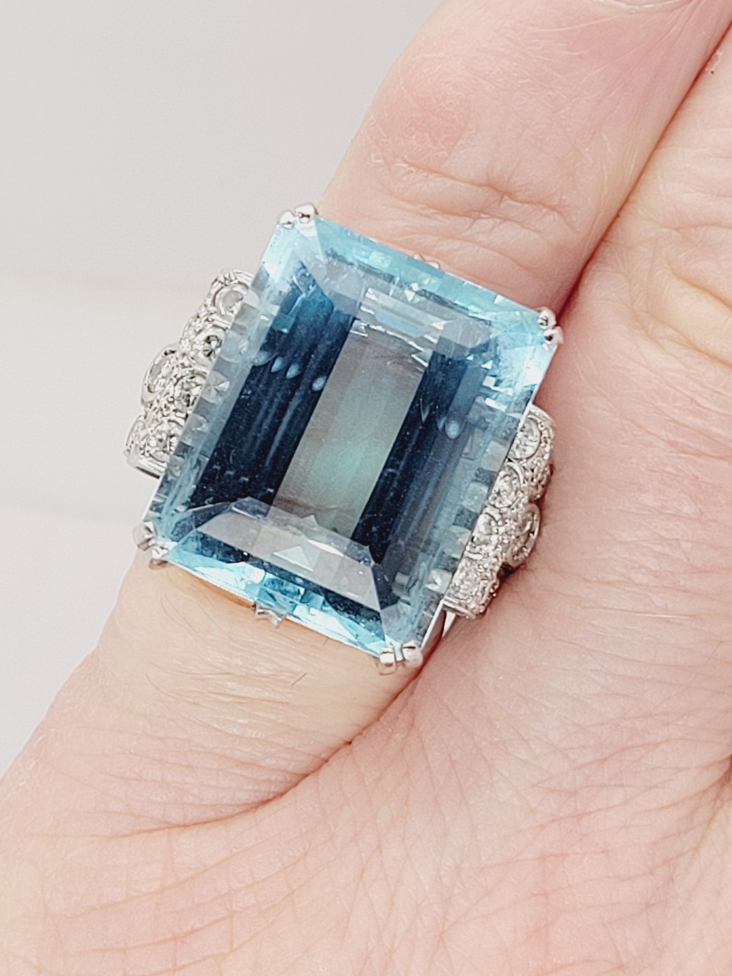 Art deco aquamarine and diamond dress ring sku 8743