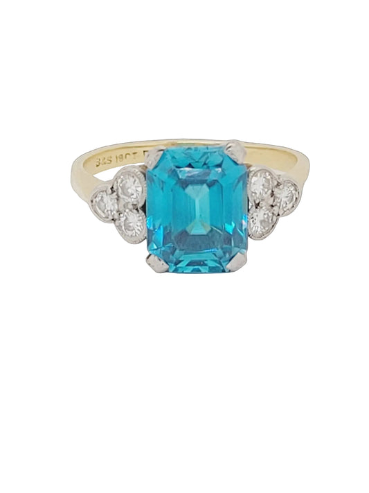 Edwardian electric vibrant blue zircon and diamond dress ring sku 8918