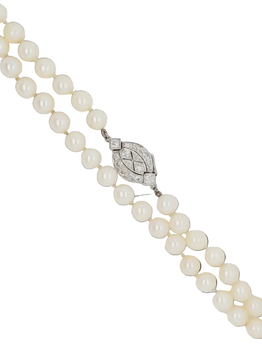 Art deco long pearl necklace with antique diamond clasp sku 8852