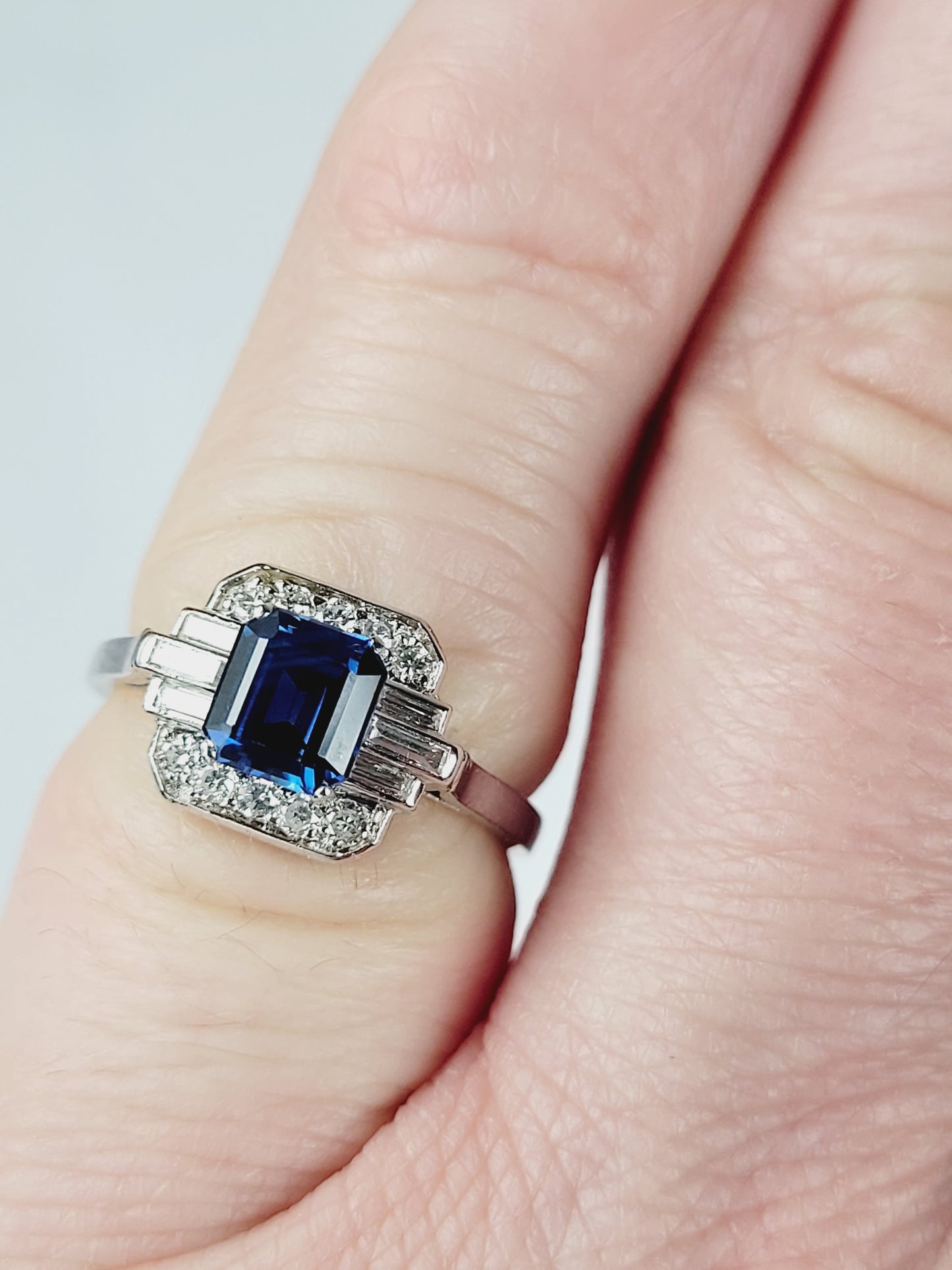 Art deco sapphire and diamond engagement ring sku 8910