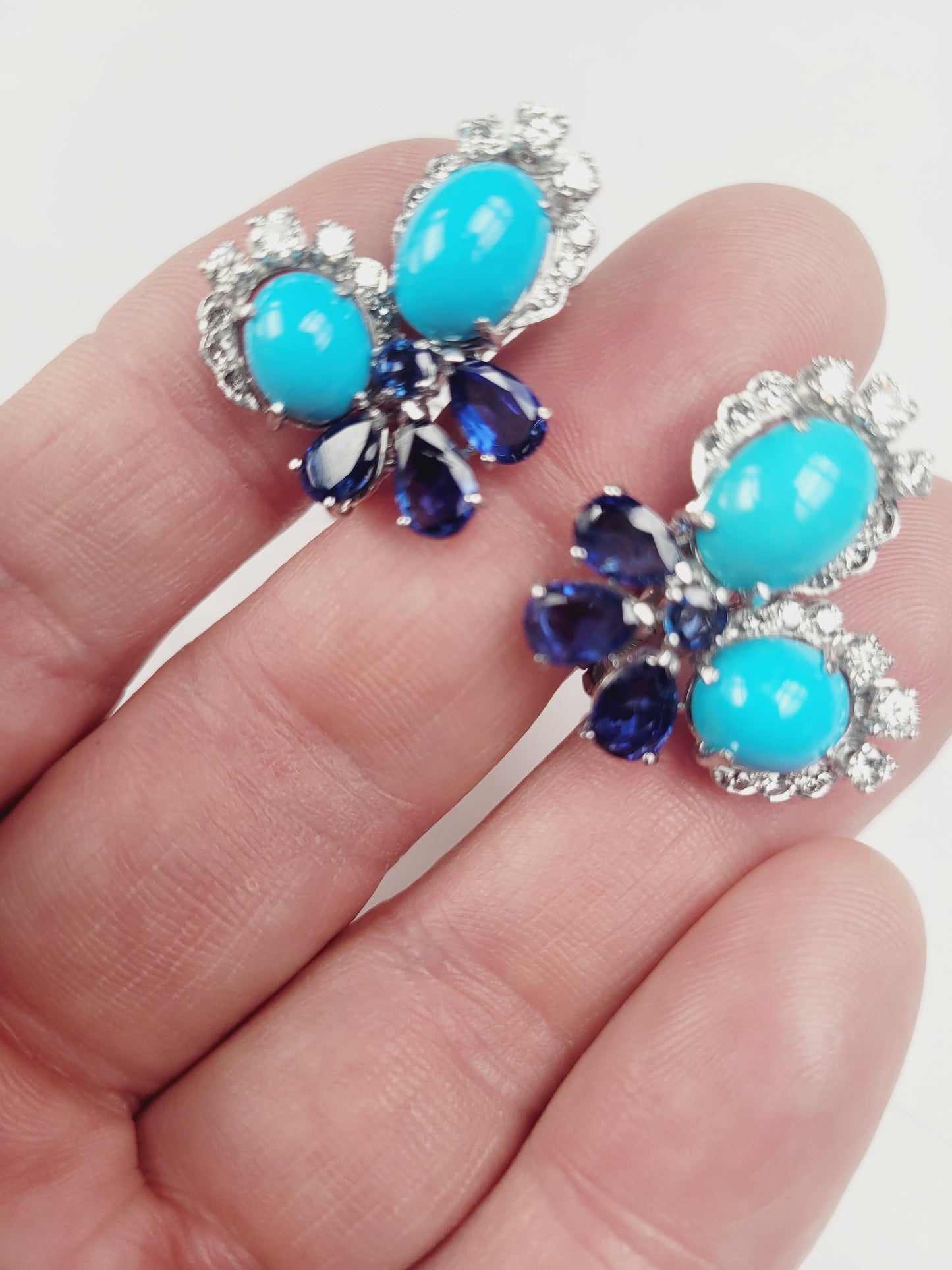 Stylish turquoise, sapphire and diamond earrings sku 9155