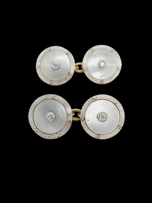 Antique mother of pearl and diamond cufflinks sku 8816