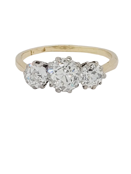 Antique old mine cut diamond trilogy engagement ring sku 9135