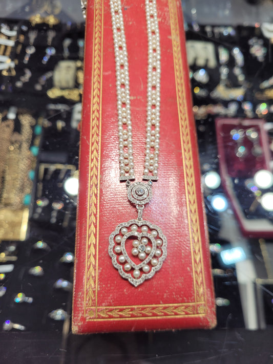 Fine Belle epoque natural pearl and diamond necklace sku 8724