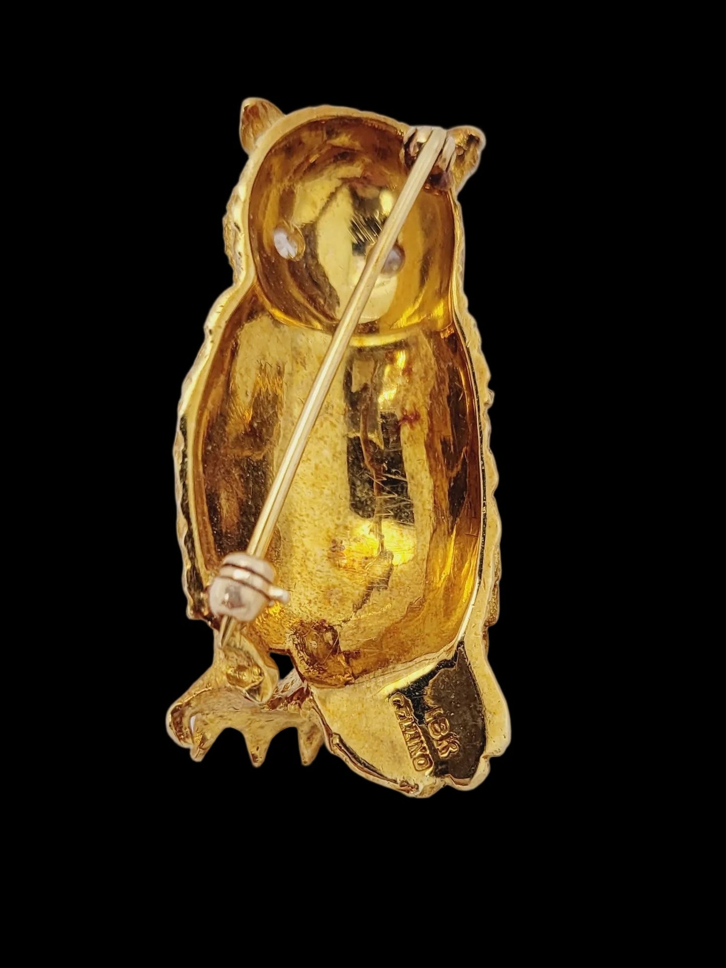 Vintage 18ct yellow gold owl brooch sku 8706