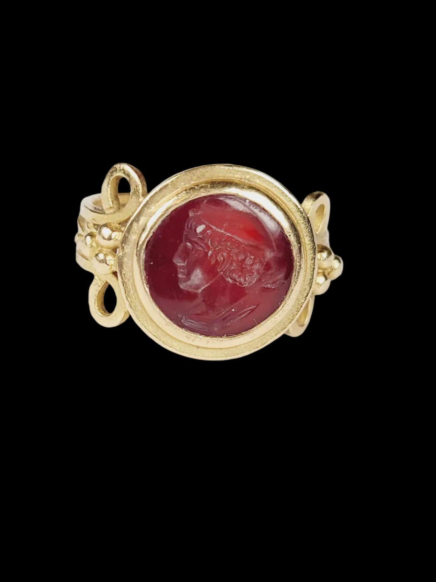 Ancient cornelian intaglio gold signet ring sku 8864
