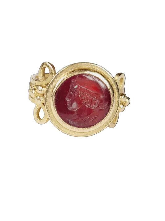 Ancient cornelian intaglio gold signet ring sku 8864