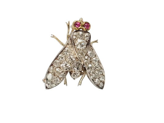 Antique old mine cut diamond fly brooch sku 8913