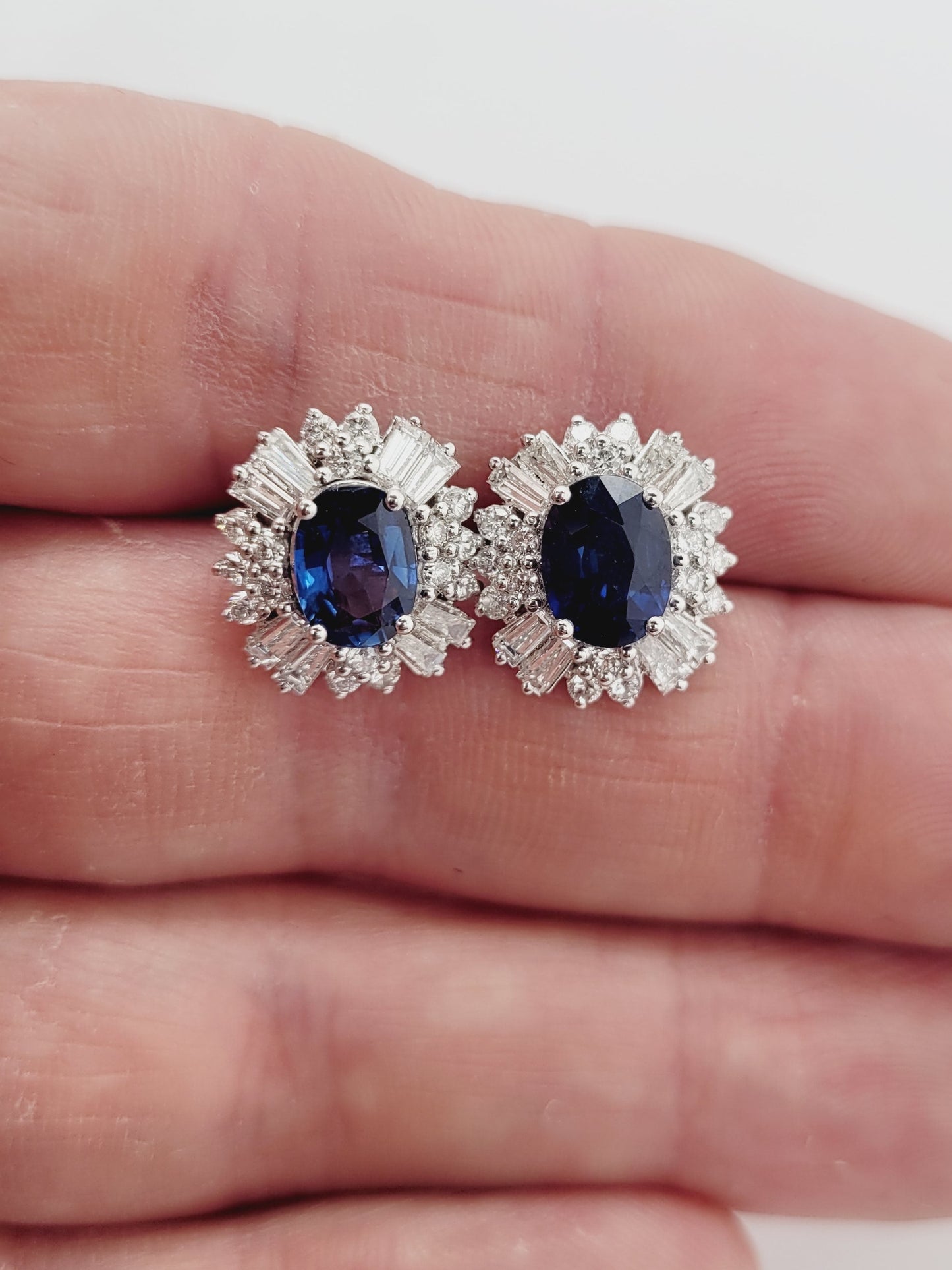 Sapphire and diamond cluster earrings sku 8906
