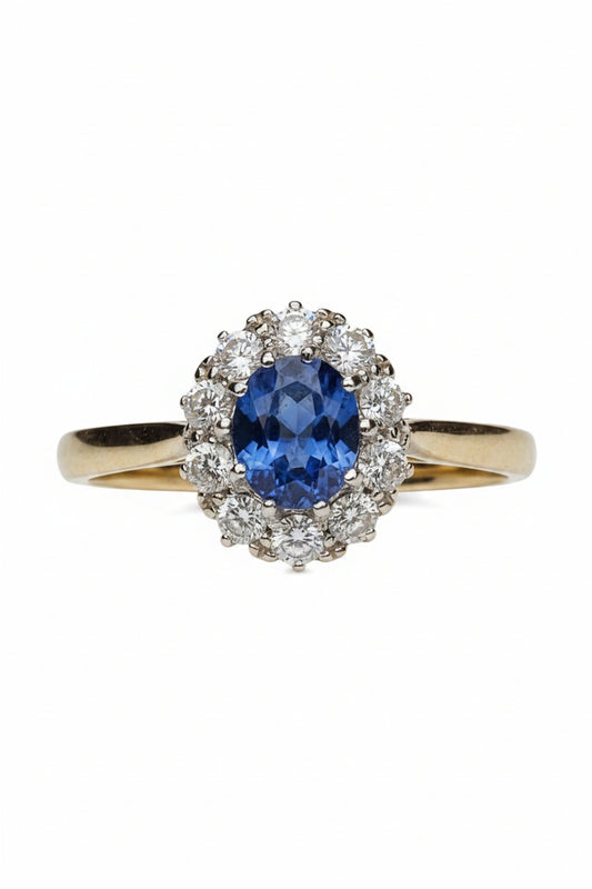 Antique sapphire and diamond cluster engagement ring sku 9083