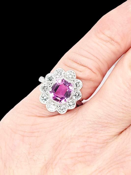 Hot pink topaz and diamond cluster ring
SKU: 8109